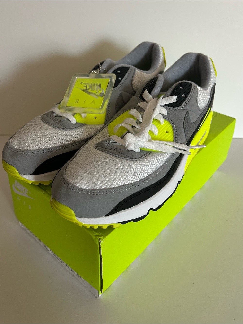 Nike Air Max 90 White, Grey & Neon Yellow Sneakers